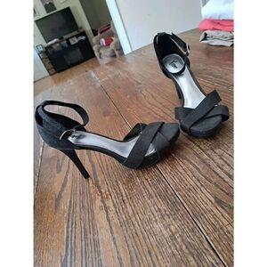 Size 9 Fioni Black Criss Cross Foot Open Toe Stiletto High Heel Pump Dress Shoes
